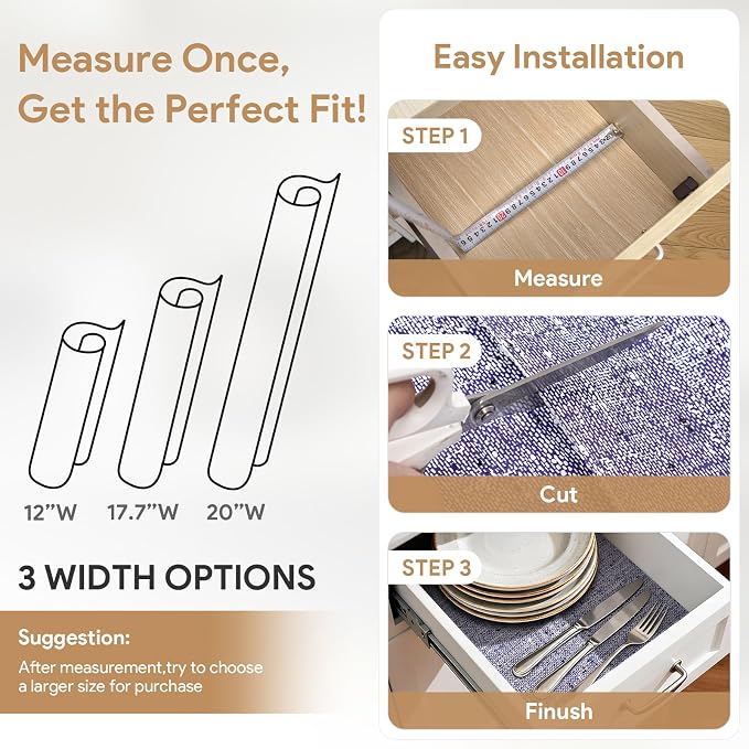 Shelf and Drawer Liner for Kitchen Cabinets 17.7'' X 96'' Non Adhesive Shelf Paper Strong Grip Anti Slip Cabinet Liners for Shelves, Oil-Proof Waterproof Cupboard Liner