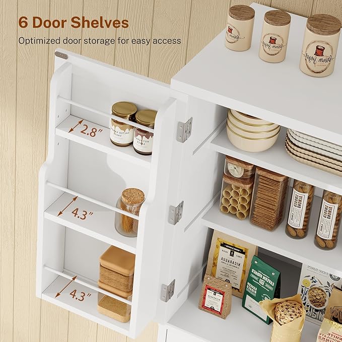 TEENFON Farmhouse Pantry Cabinet, 66.9″H Tall Kitchen Storage Cabinet with Barn Doors, Adjustable Shelves & Drawer, Freestanding Cupboard for Kitchen, Dining Room, Living Room, Bathroom, White