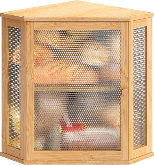 STDDRE Corner Bread Box Kitchen Countertop Extra Large Capacity Farmhouse Bread Box, Corner Countertop Storage, Double Layer Bread Holder (Natural, Extra Large)