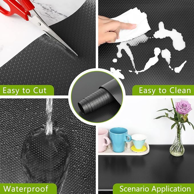 HooTown Shelf Liner Kitchen Cabinet Drawer Mats 23.6 Inch Wide x 13 Feet Long, Non Slip EVA Plastic Water Resistant Pad for Bathroom Drawers, Shoe Shelves, Under Sink, Black
