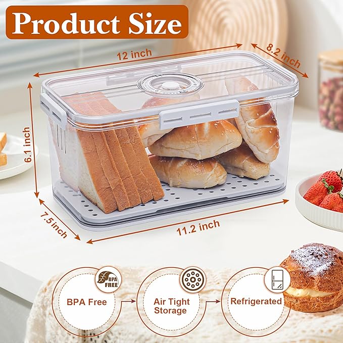 ANYPROLUS Bread Box for Homemade Bread Boxes for Kitchen Counter Airtight, Time Recording Bread Storage Container with Lid, Bread Containers Storage Airtight Loaf Bread Keeper, Large, White