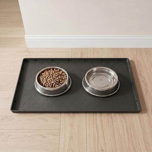 MateeyLife Silicone Mat Waterproof 12"X19", Ideal for Dog and Cat Food Mat, Dog Bowl Mats for Food and Water, Pet Placemat with Lip for Messy Drinkers to Protect Floor, Classic Black