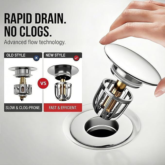 Bathroom Sink Drain Kit with Flexible Expandable Pipe: Odor-Free & Backflow-Preventing, Space-Saving Design without a P-trap, For 1-1/4'' & 1-1/2'' Drain Hole (Gold, With Overflow)