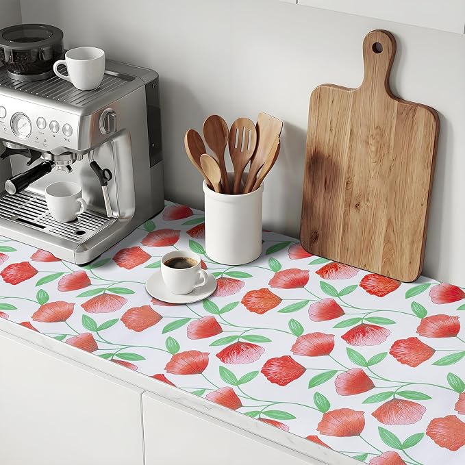 Non Adhesive Shelf Liner 5Rolls*17.7'' X 96'' Drawer Liner for Kitchen Cabinets, Waterproof Shelf Liners Durable Anti-Slip for Kitchen Cabinets Cupboard Liner