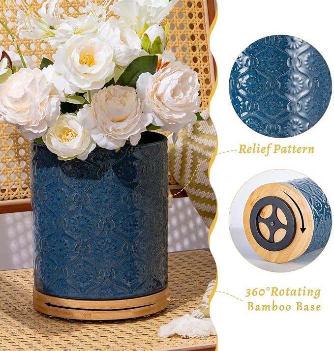 TEATALK Ceramic Canister with Airtight Lid, Cookie & Coffee Canister for Countertop, Food Storage Jar for Sugar, Tea, Matcha, Candy, Coffee Bean Container, Dark Blue, 7.7"+5.7"