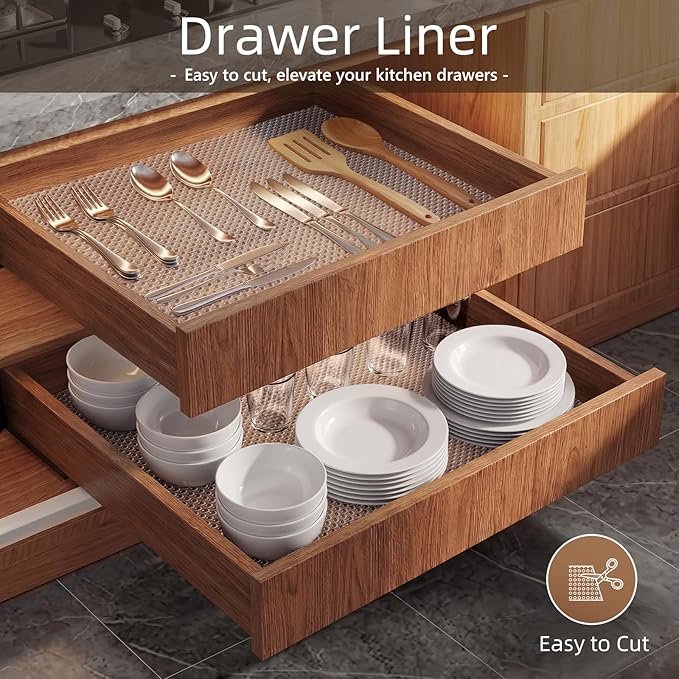 PABUSIOR Cabinet Drawer Liners for Shelves: 100% EVA Non Slip Clear Kitchen Cupboard Mats 16" x 240" - Multiple Wide Non-Adhesive Waterproof Refrigerator Shelf Liner for Pantry Shelves Bathroom