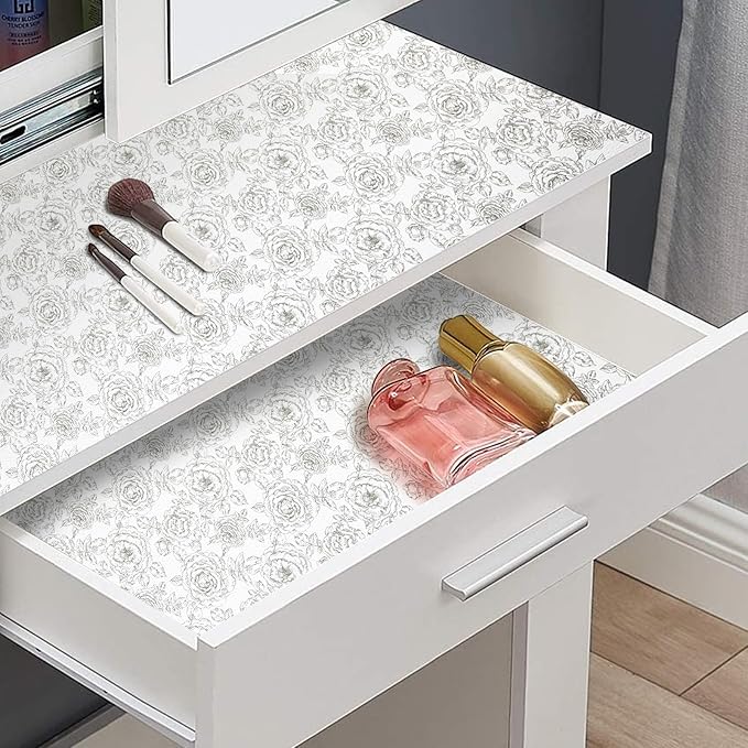 Drawer and Shelf Liner, Non-Slip Kitchen Cabinet Liners Non-Adhesive Thick Strong Grip Waterproof Washable Mats Protect Dresser Shelves Cupboard Bathroom Cabinets, Rose, 24 in X 20 FT