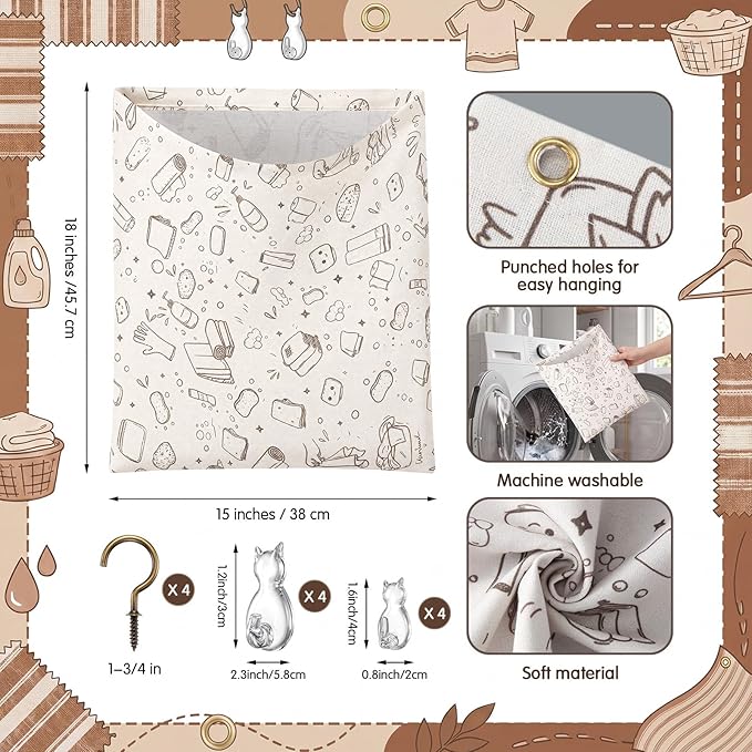 Reusable Dirty Rag Storage Bag Linen Dish Towel Cloth Bag Dish Rag Holder Natural Cotton Vintage for Under Sink Cabinet Door Organizer Laundry Bathroom Storage(Ecru,Cute)