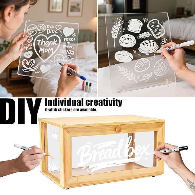 ETMI Bamboo Bread Box for Kitchen Countertop Pastry Display case kitchen Storage (bamboo clear)