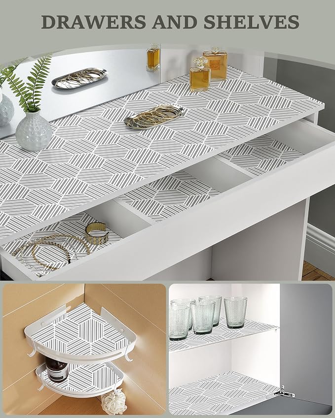 Shelf Liner for Kitchen Cabinet 11.8In x 30FT, Non-Adhesive Cabinet Liners Slip Resistant Thickened Drawer Liner, Strong Grip Waterproof Shelf Paper Protect Cupboard, Dresser, Bathroom Drawers, Gray