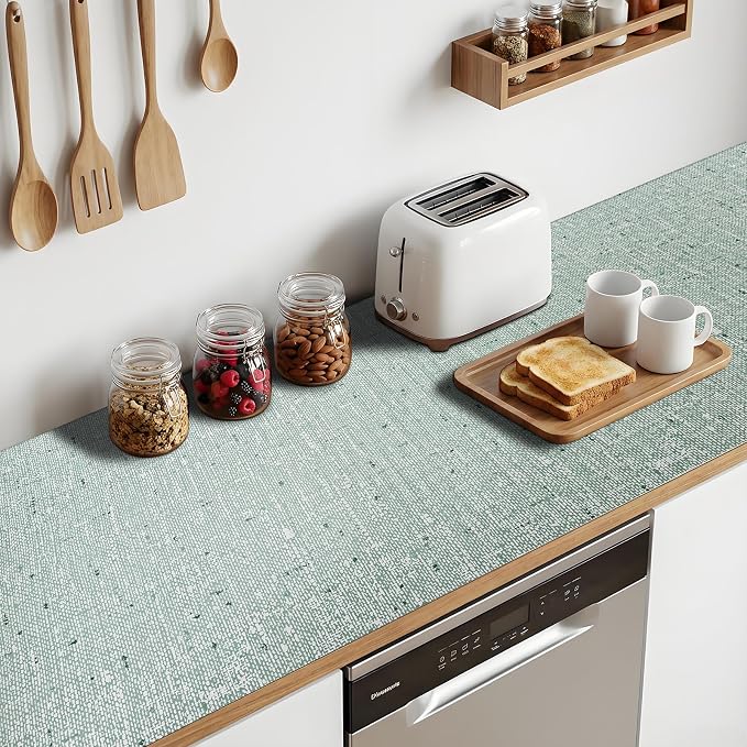 Shelf Liners Green 17.7'' X 96'' Drawer Liner for Kitchen Cabinet Non Adhesive, Strong Grip Anti Slip Cabinet Liners for Shelves, Oil-Proof Waterproof Cupboard Liner