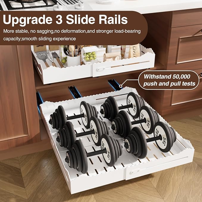 Pull Out Cabinet Organizer, Expandable Width (12"-18") and Depth (13.7"-23.6"),Pull Out Drawers for Cabinets, Slide Out Drawers for Kitchen Cabinets with Sturdy Steel Pull Out Shelves