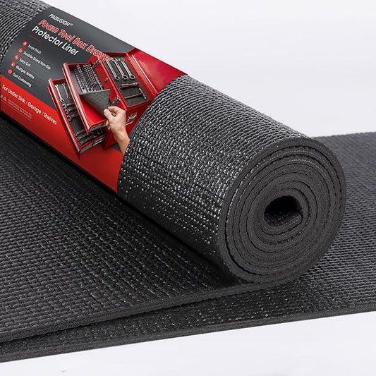PABUSIOR Foam Toolbox Shelf Liner: 5MM Thick Non-Slip Tool Box Liners for Drawer - Heavy Duty Cabinet Protector Mats for Kitchen Shelves Black 10" W x 98" L