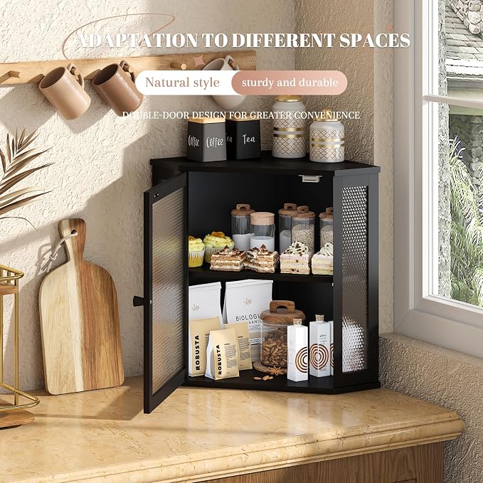 STDDRE Corner Bread Box Kitchen Countertop Extra Large Capacity Farmhouse Bread Box, Corner Countertop Storage, Double Layer Bread Holder (Black, Extra Large)