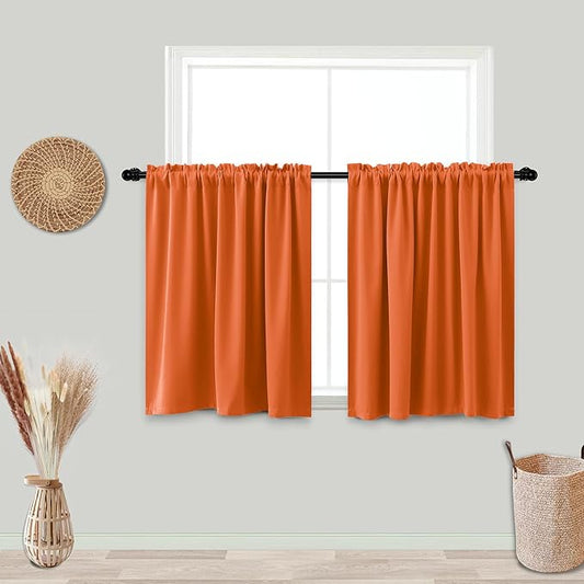 KOUFALL Orange Bathroom Curtains Window, Short Blackout Curtains for Small Window, Wide 34 x 36 Inch Length