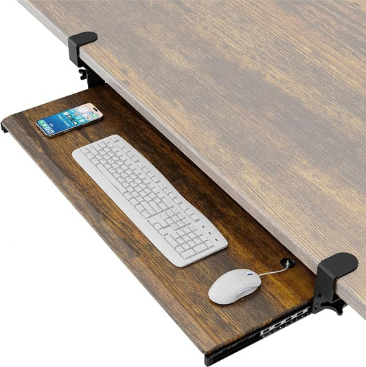 AX WABER Keyboard Tray Under Desk Pull Out with Extra Sturdy C Clamp Mount System, 32.8 (38 inch Including Clamps) x 12 Inch Slide-Out Platform Computer Drawer for Typing Vintage AX01WG202
