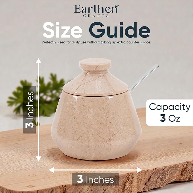 Marble Salt Cellar with Lid 3 Inches Beige Salt Keeper Salt Box, Seasoning Container & Spice Jar with Spoon, Stone Salt Holder for Countertop, Ideal Gift for Home & Kitchen Decor