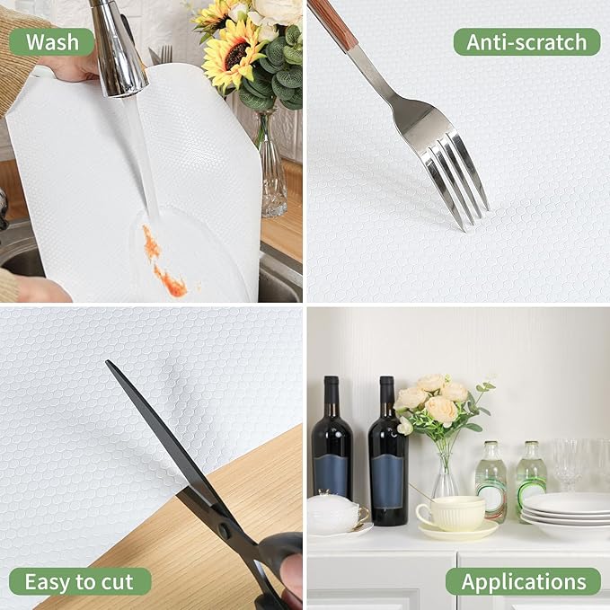 Shelf Liners 20 inch x 20 ft Shelf Liners for Kitchen cabinets nonstick Shelf Lining Drawer Mats EVA Protector for Cupboard (White,20 inch x 20 ft)