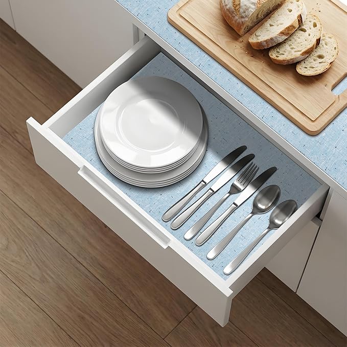 2Rolls*20'' X 72'' Blue Shelf Liner Drawer Liner for Kitchen Cabinet Non Adhesive, Strong Grip Anti Slip Cabinet Liners for Shelves, Oil-Proof Waterproof Cupboard Liner