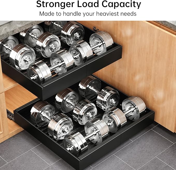 Pull out Cabinet Organizer, 2 pack, 16.5" Deep Heavy Slide out Drawers, Upgrade Three Triple-Slide Rail Systems, Expandable 12.8"-20.8" Roll out Shelf Storage for Kitchen Base Cabinet Organization