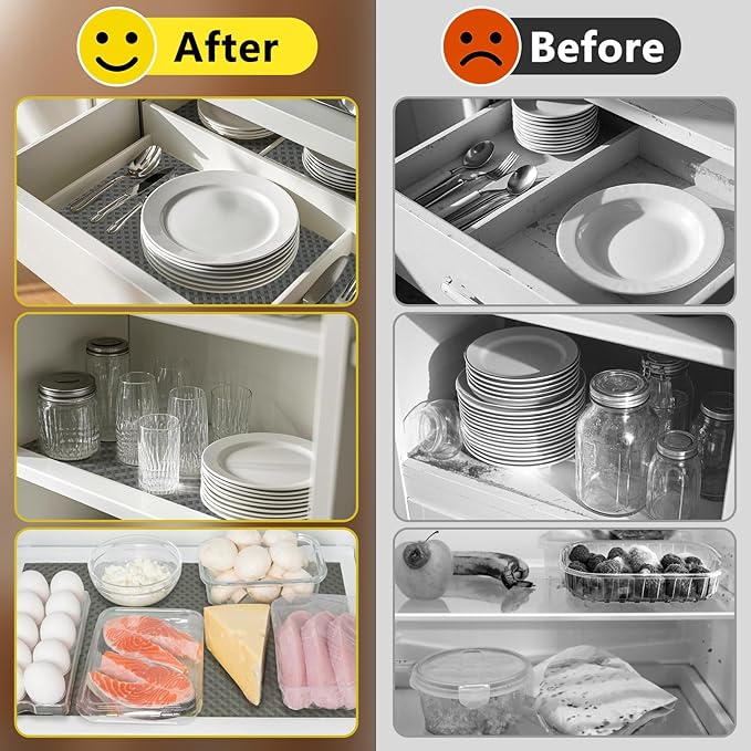 Refrigerator Liner, Waterproof Shelf and Drawer Liners for Kitchen Cabinet, Bathroom Under Sink Mat Non Adhesive Fridge Liner EVA Place Mats Roll - Grey 12"×236.2"