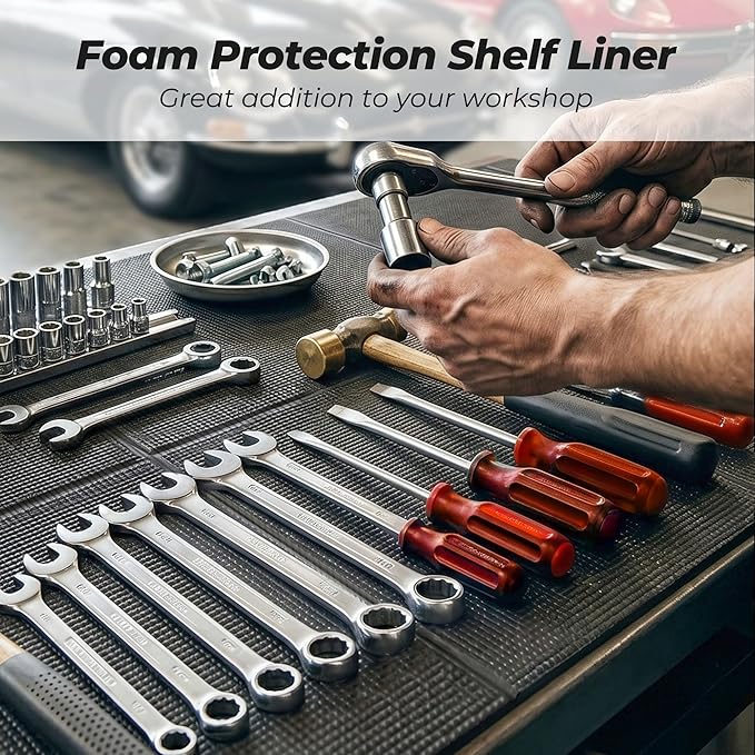 Black Shelf Liner for Under Sink - 5 mm Thick Strong Grip Non-Slip Large Toolbox Drawer Mat for Wire Shelving Cabinet - 24 in Wide × 68 Inch