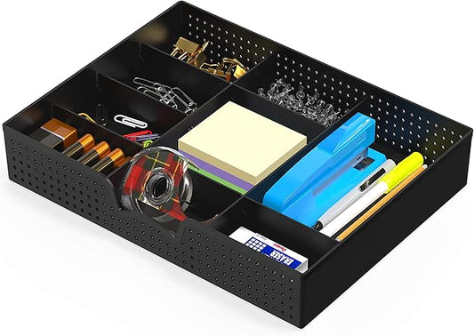 Simple Houseware Drawer Organizer Tray with 9 Adjustable Compartments, Black
