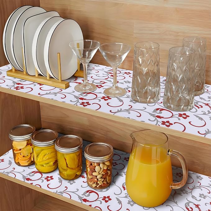 Shelf Liners Non Adhesive 5Rolls*17.7'' X 96'' Drawer Liner for Kitchen Cabinets, Waterproof Shelf Liners Durable Anti-Slip for Kitchen Cabinets Cupboard Liner