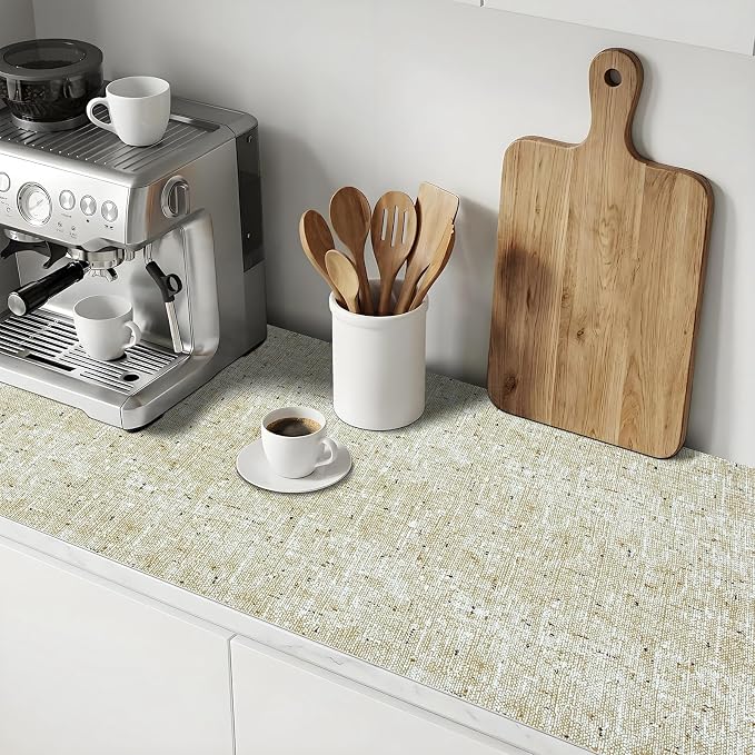 17.7'' X 96'' Beige Shelf Liner Drawer Liner for Kitchen Cabinet Non Adhesive, Strong Grip Anti Slip Cabinet Liners for Shelves, Oil-Proof Waterproof Cupboard Liner
