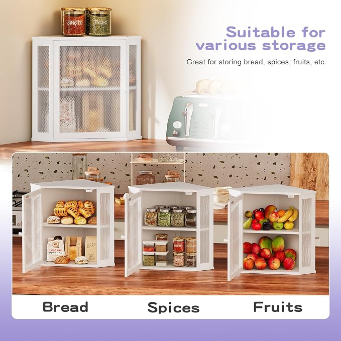 Bamboo Bread Box with Acrylic Window Display, Kitchen Countertop Storage,(White, Medium)