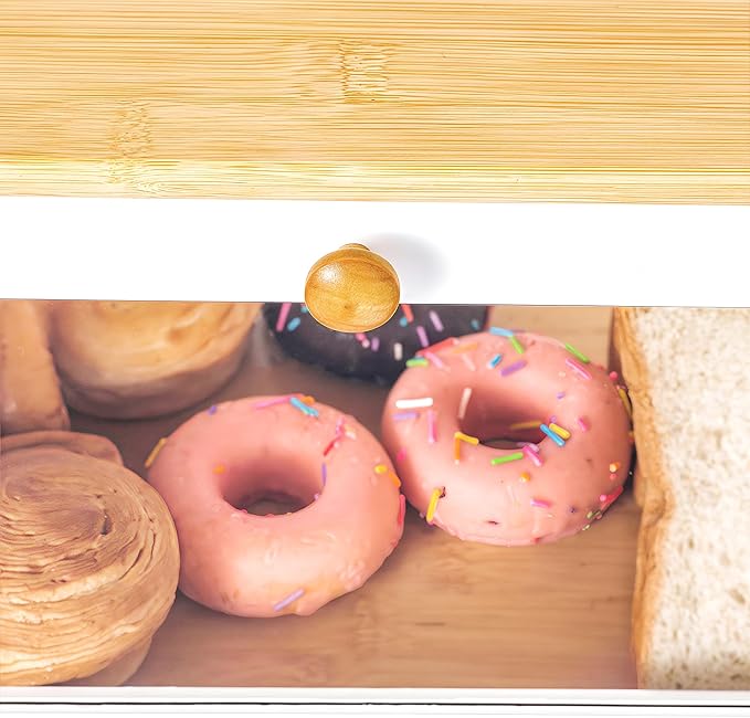 ETMI Glass Bread Box for Kitchen Countertop - Clear White Bread Box Pastry Display case Classic style