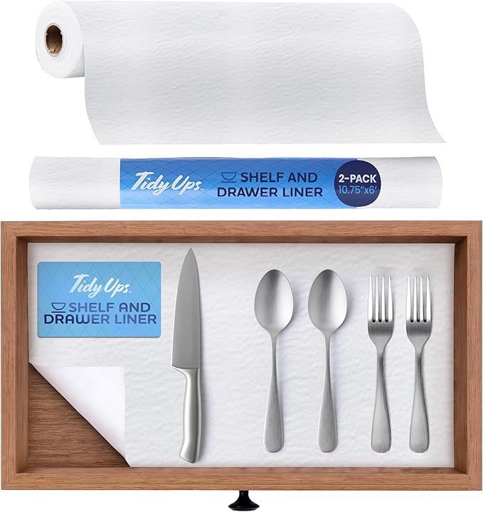 Adhesive Shelf Liner — Waterproof Felt Cabinet Liner & Contact Paper for Kitchen Organization — Soft Glide Drawer Liners, Under Sink Mat & Shelf Covers (Solid White, 10.75in x 6ft, 2-Pack)