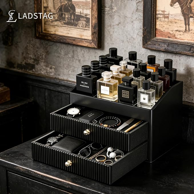 Cologne Organizer for Men, Black Cologne Stand, Organizador de Perfumes Gifts for Valentine's Day, Layer Mens Cologne Organizer for Bathroom, Mens Dresser Top Organizer for Bedroom