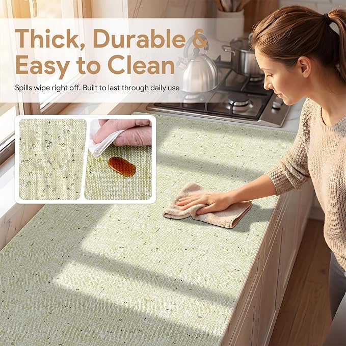 17.7'' X 96'' Beige Shelf Liner Drawer Liner for Kitchen Cabinet Non Adhesive, Strong Grip Anti Slip Cabinet Liners for Shelves, Oil-Proof Waterproof Cupboard Liner