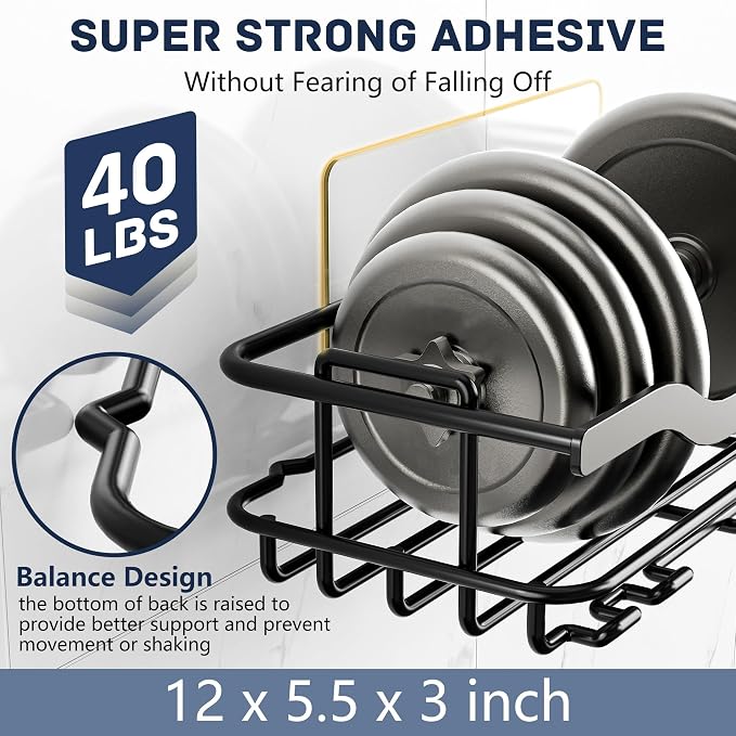 OMAIRA 3-Pack Shower Caddy with Soap Holder, Adhesive Rustproof No-drill Strudy Loading Inside Shower Organizer Shelves Rack Storage Bathroom Organization for Smooth Wall Glass Tile, Black (X-Large)