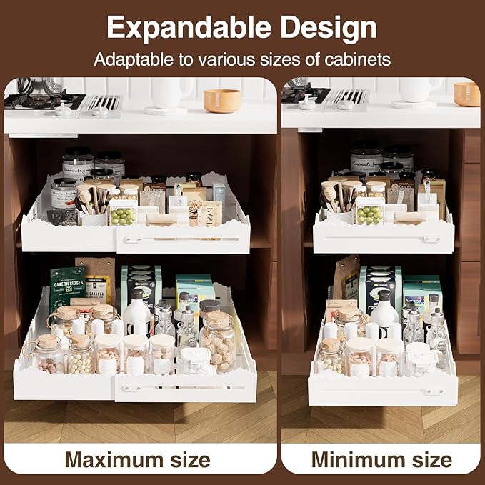 2 Pack Pull Out Cabinet Organizer, Expandable Width (12"-18") and Depth (13.7"-23.6"),Pull Out Drawers for Cabinets, Slide Out Drawers for Kitchen Cabinets with Sturdy Metal Pull Out Shelves