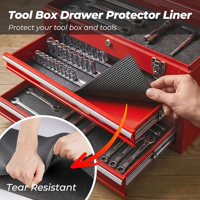PABUSIOR Thick Toolbox Drawer Liners: Non Slip Heavy Duty Tool Box Foam Shelf Liner - Black Strong Grip Cabinet Protector Mat for Garage Shelves 12" W x 197" L