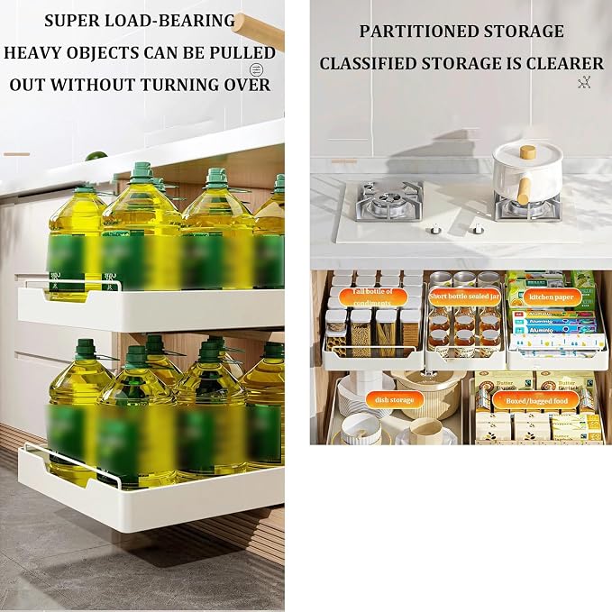 Extendable Sliding Drawer,Extendable Drawer For Kitchen Storage,Slide Out Drawer Storage Shelves for Kitchen Cupboard,No Need Drill and Nailing,for Cabinets Kitchen Living Room.(Size:20*43*7cm)