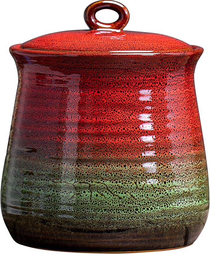 40 OZ Cookie Jar,Dog Treat Jar, Kitchen Canisters for Countertop for Food Storage Coffee, Tea,Flour, Beans, Spices, Nuts and More Ceramic Jar with Lid. (Red and Green)
