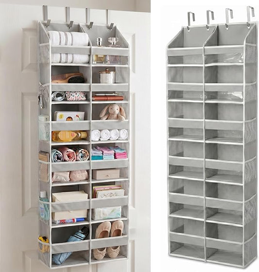 HOMELUX THEORY UPGRADED 6 Tiers Over The Door Organizer Hanging - 100D EXTRA THICK & 50lbs HUGE CAPACITY, 12 Side Mesh Pockets Over The Door Shoe Organizer, Hanging Closet Organizer (Light Gray, XL)