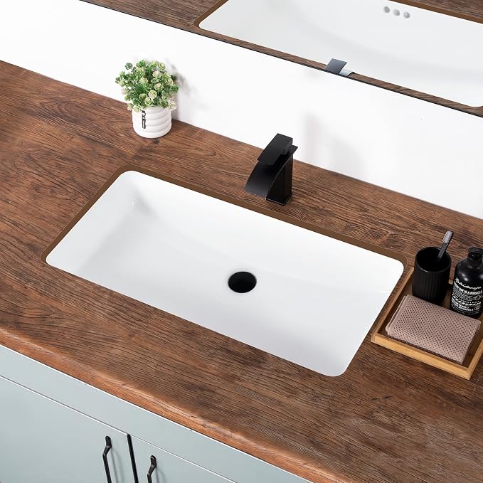 32 Inch Undermount Bathroom Sink White Ceramic Rectangular Under Counter Bathroom Sink for Cabinet Porcelain Vanity Sinks,Overflow Type (31.9"x16.5")