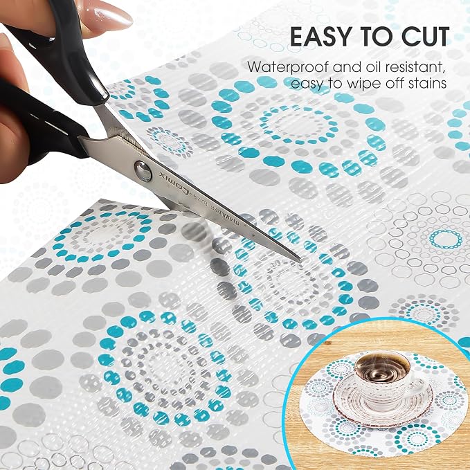 Drawer and Shelf Liner, Non-Slip Kitchen Cabinet Liners Non-Adhesive Thick Strong Grip Waterproof Washable Mats Protect Dresser Shelves Cupboard Bathroom Cabinets, Spiral, 12 in X 20 FT