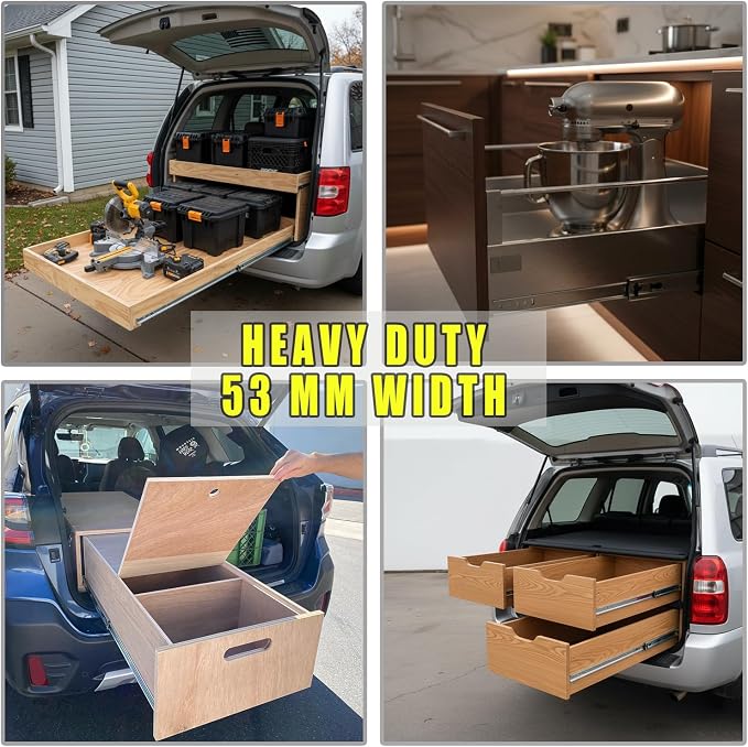 Heavy Duty 32" Drawer Slides, Full Extension Ball Bearing, 300LB | 53MM Width, 3-Fold Design, Side Mount, Smooth & Quiet Operation, for Cabinets, Drawers, Workbenches