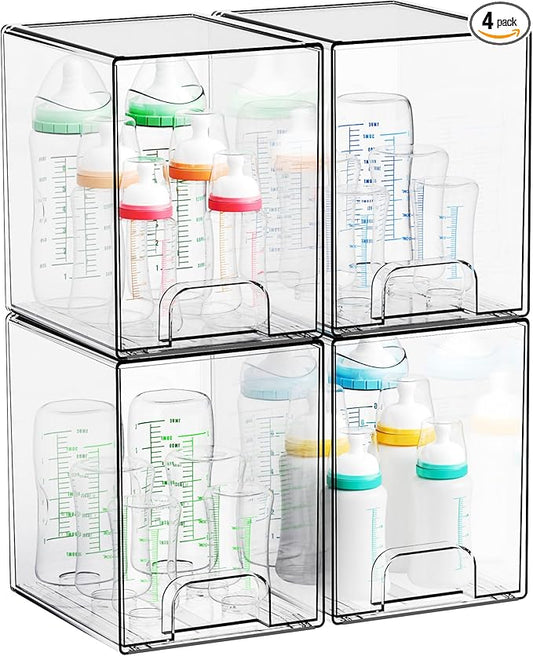 Yieach 7.5"H Stackable Storage Drawers,4 Pack Clear Acrylic Drawer Organizer for Vanity,Under Sink,Cabinet and Bathroom Closet Organizer,Bottle Station and Baby Bottle Storage Organizer for Countertop