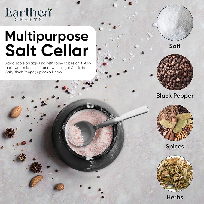 Marble Salt Cellar with Lid & Spoon, Black, 3" Salt Box Natural Stone Salt Holder For Countertop Salt Dish Spice Jar Seasoning Storage Containers for Kitchen Table Decor