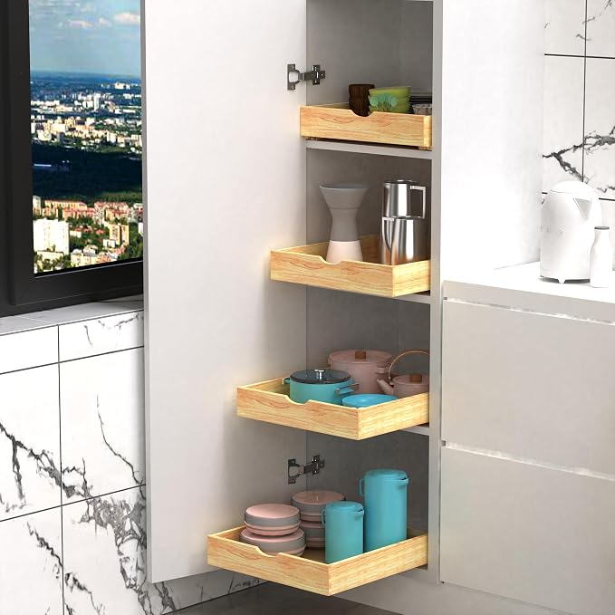 Fully Assembled Pull Out Cabinet Drawer, Wood Pull Out Cabinet Organizer, Soft Close Slide Out Pull Out Drawers for Kitchen Cabinets, Fast and Easy DIY Installation, 21”W x 21”D