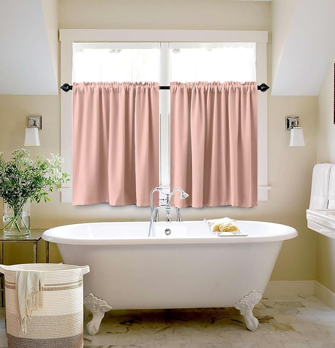 KOUFALL Pink Kitchen Curtains Sets of 2 Piece,Pastel Rose Blush Boho Half Window Curtains for Bathroom,36 Inch Length