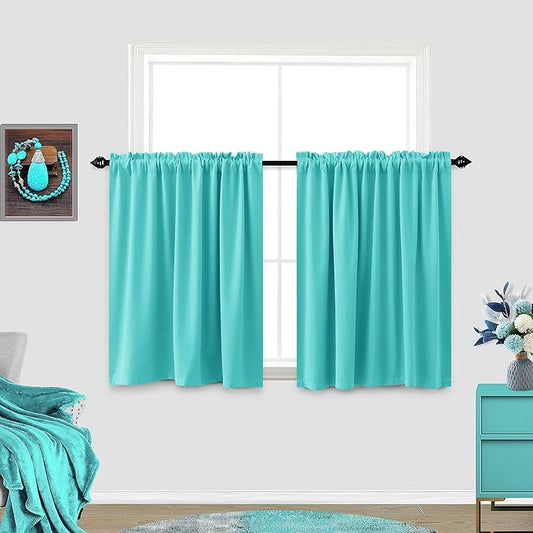 KOUFALL Turquoise Curtains for Laundry Room Windows,Cabinet Curtains for Under Kitchen Sink Shelves,Blue Green