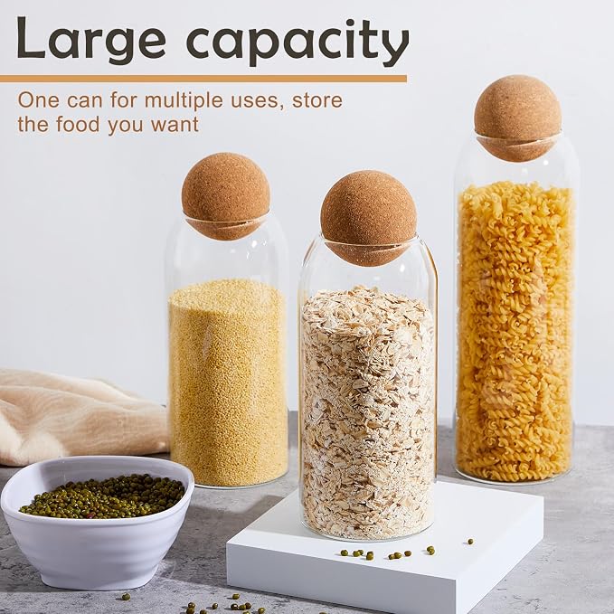 Suclain 6 Pcs Glass Jars with Cork Ball Lid Farmhouse Kitchen Canisters Coffee Bar Countertop Container Rustic Storage Jars for Bean Nut Sugar Coffee Tea Organizer Housewarming Gift (34 oz)