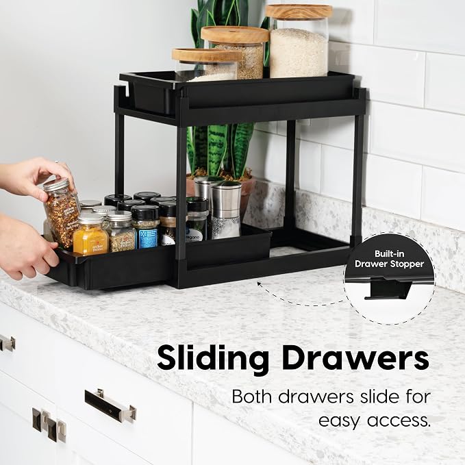IRIS USA Under Sink Organizer, Bathroom Organizers and Storage, Pull Out Under Cabinet Kitchen Shelf Pantry Under Counter, Cleaning Supplies, Vertical Spice Rack Slide Out Drawers, Easy Assembly